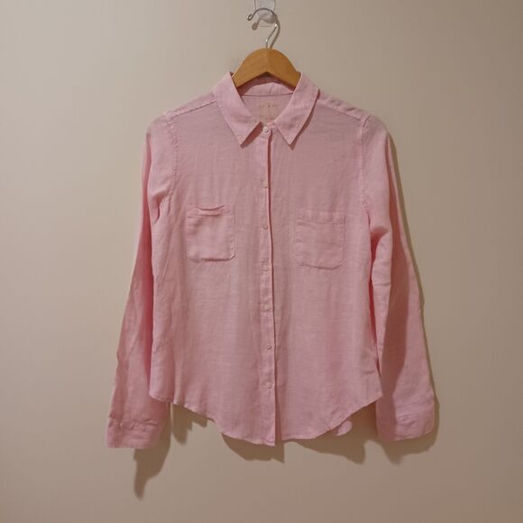 LILLY PULITZER Sea View Linen Button Front Shirt Pink Size Small Resort Beach - Picture 1 of 9